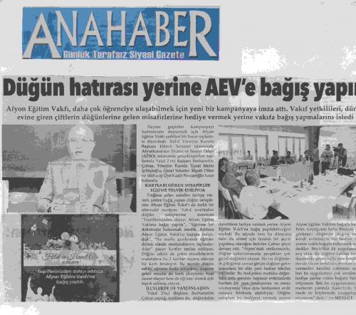 DÜĞÜN HATIRASI YERİNE AEV E BAĞIŞ YAPIN
